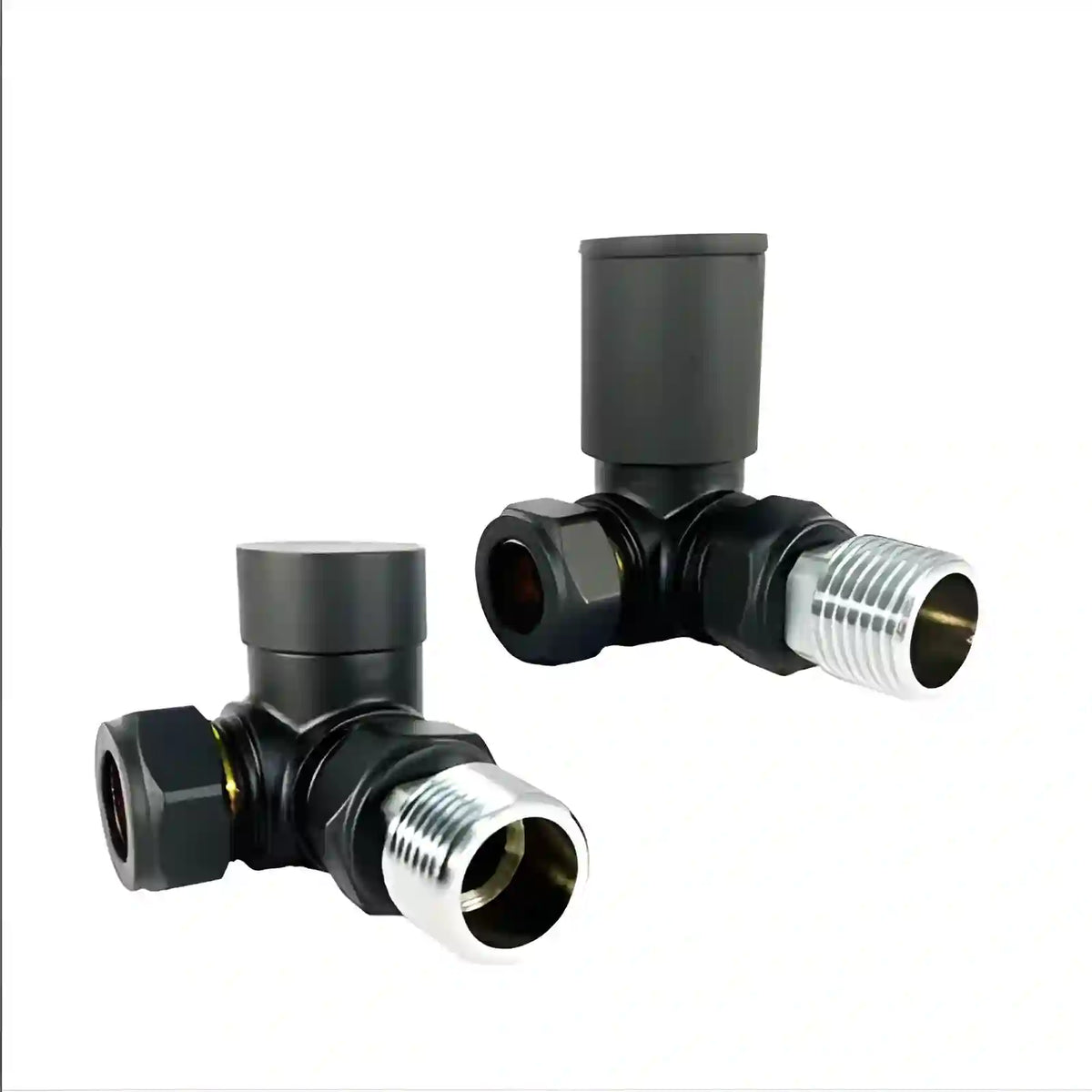 Válvula de esquina negro para radiador toallero — par 1/2" BSP