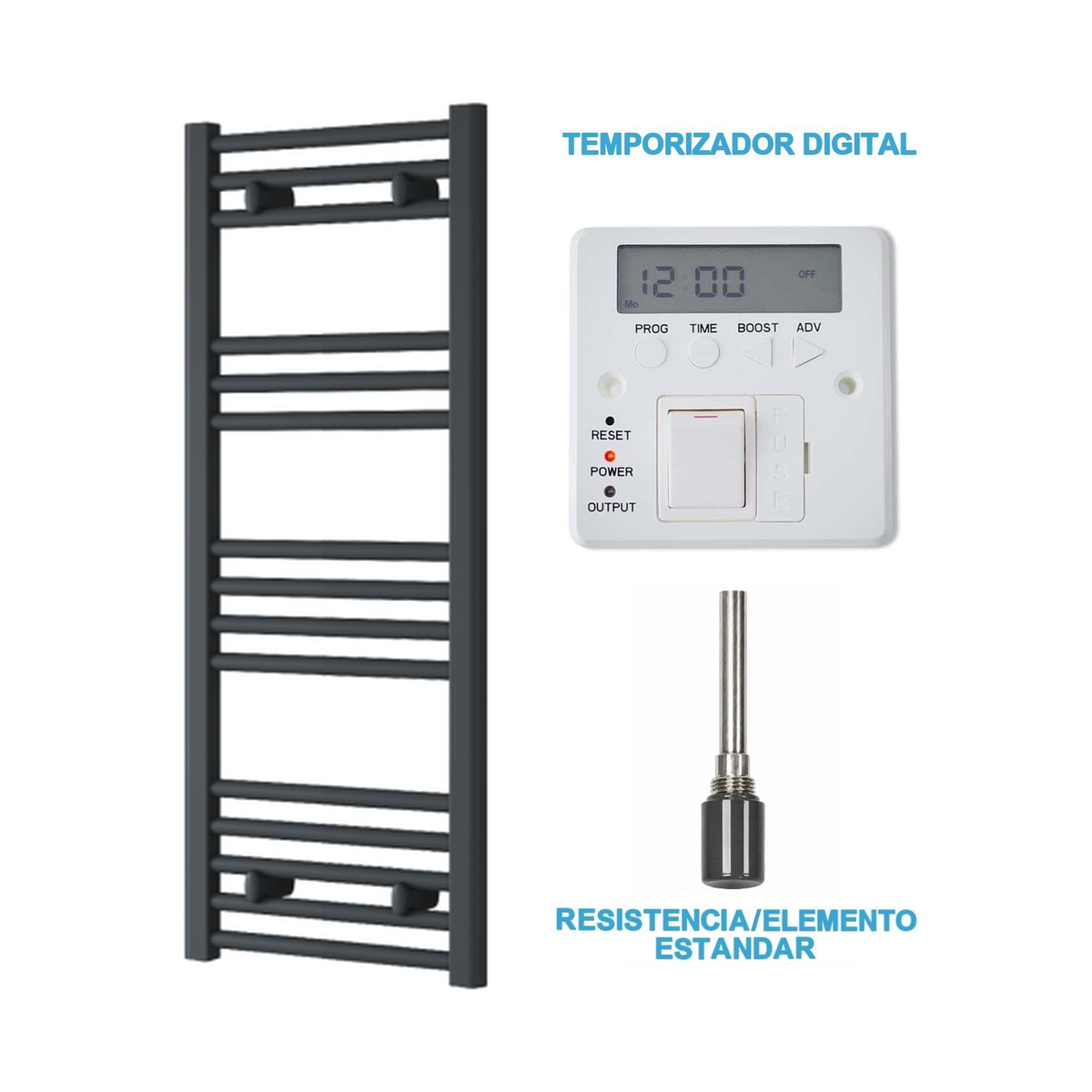 Radiador Toallero Eléctrico Antracita 400mm de Ancho · Precargado