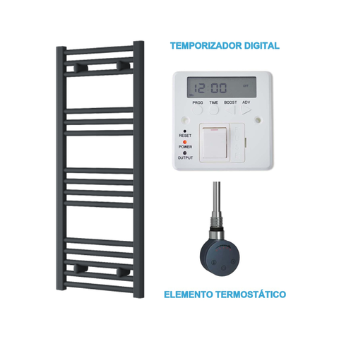 Radiador Toallero Eléctrico Antracita 400mm de Ancho · Precargado