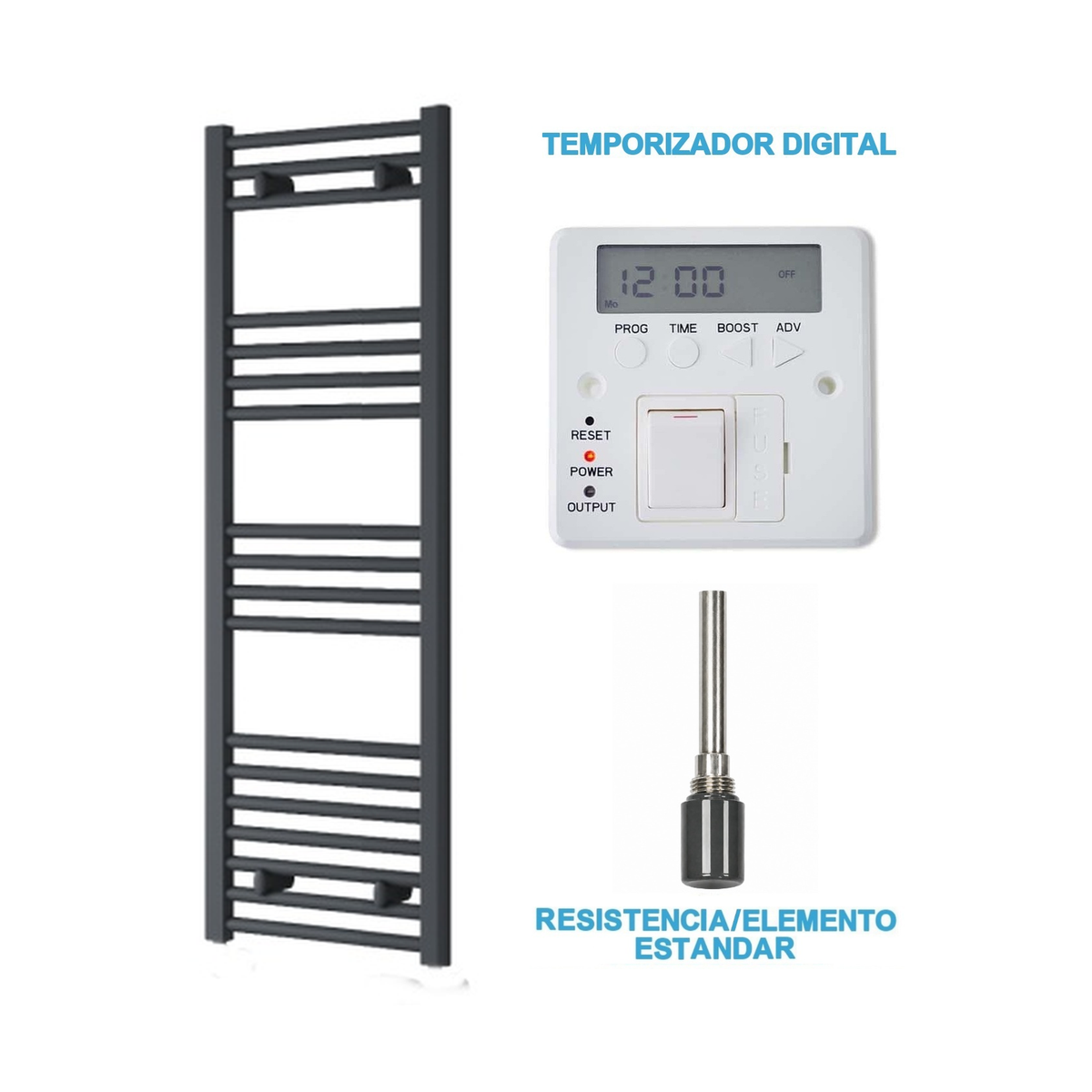 Radiador Toallero Eléctrico Antracita 400mm de Ancho · Precargado
