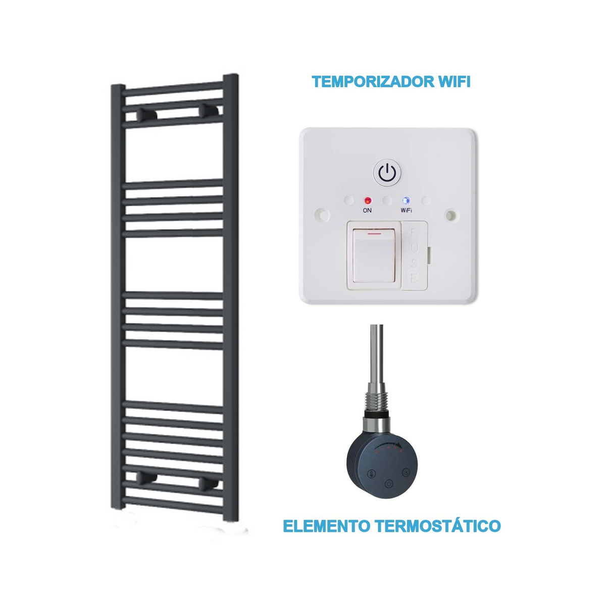 Radiador Toallero Eléctrico Antracita 400mm de Ancho · Precargado