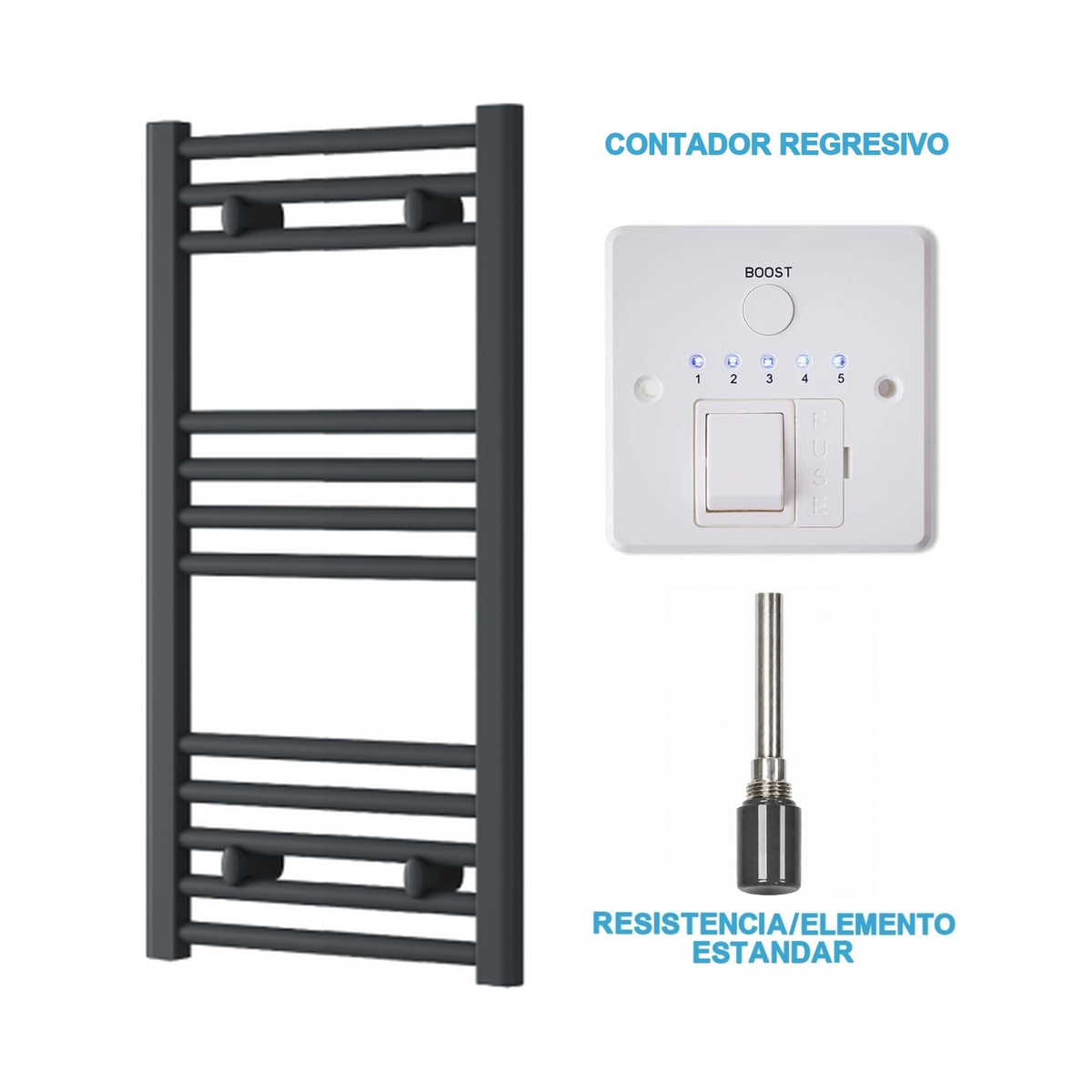 Radiador Toallero Eléctrico Antracita 400mm de Ancho · Precargado