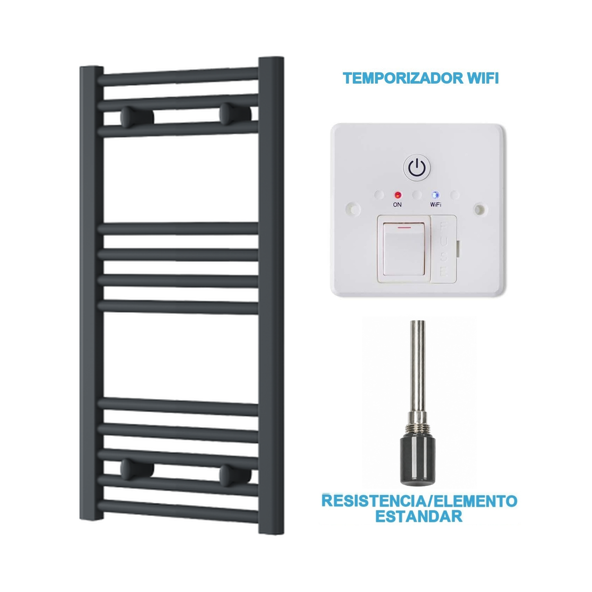 Radiador Toallero Eléctrico Antracita 400mm de Ancho · Precargado
