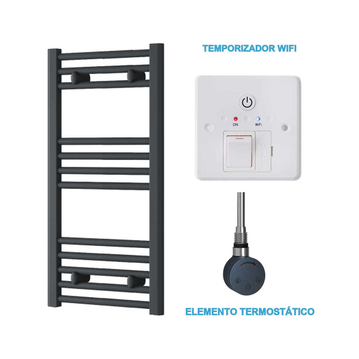 Radiador Toallero Eléctrico Antracita 400mm de Ancho · Precargado