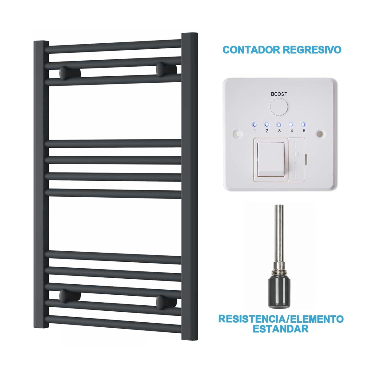 Radiador Toallero Eléctrico Antracita 500mm de Ancho · Precargado