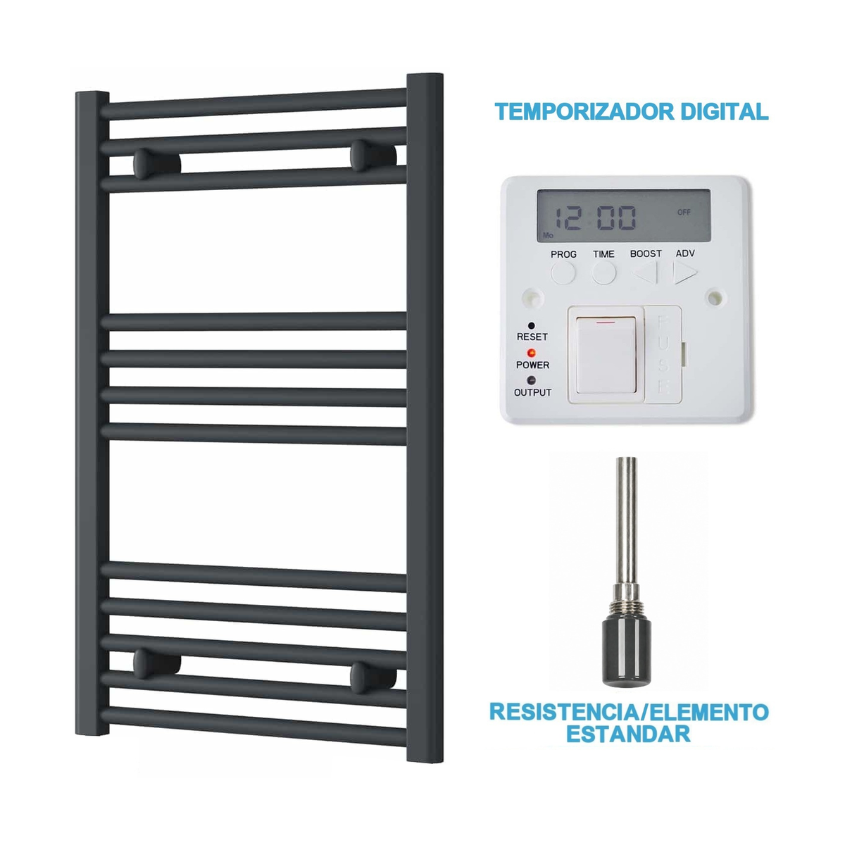 Radiador Toallero Eléctrico Antracita 500mm de Ancho · Precargado