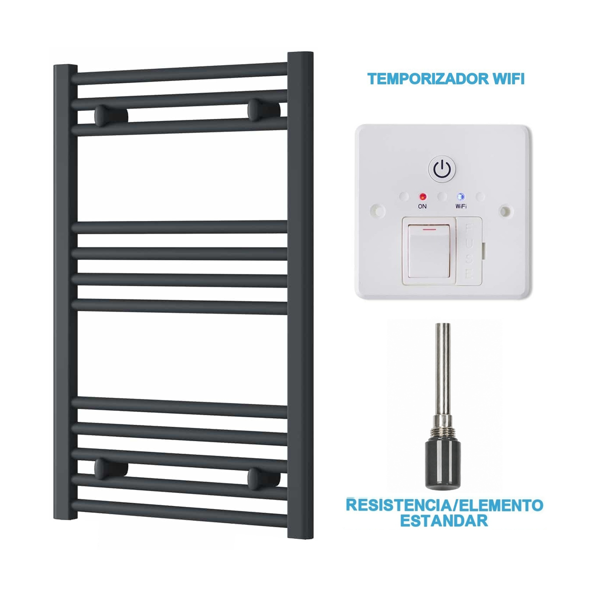 Radiador Toallero Eléctrico Antracita 500mm de Ancho · Precargado