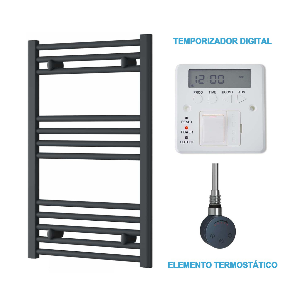 Radiador Toallero Eléctrico Antracita 500mm de Ancho · Precargado