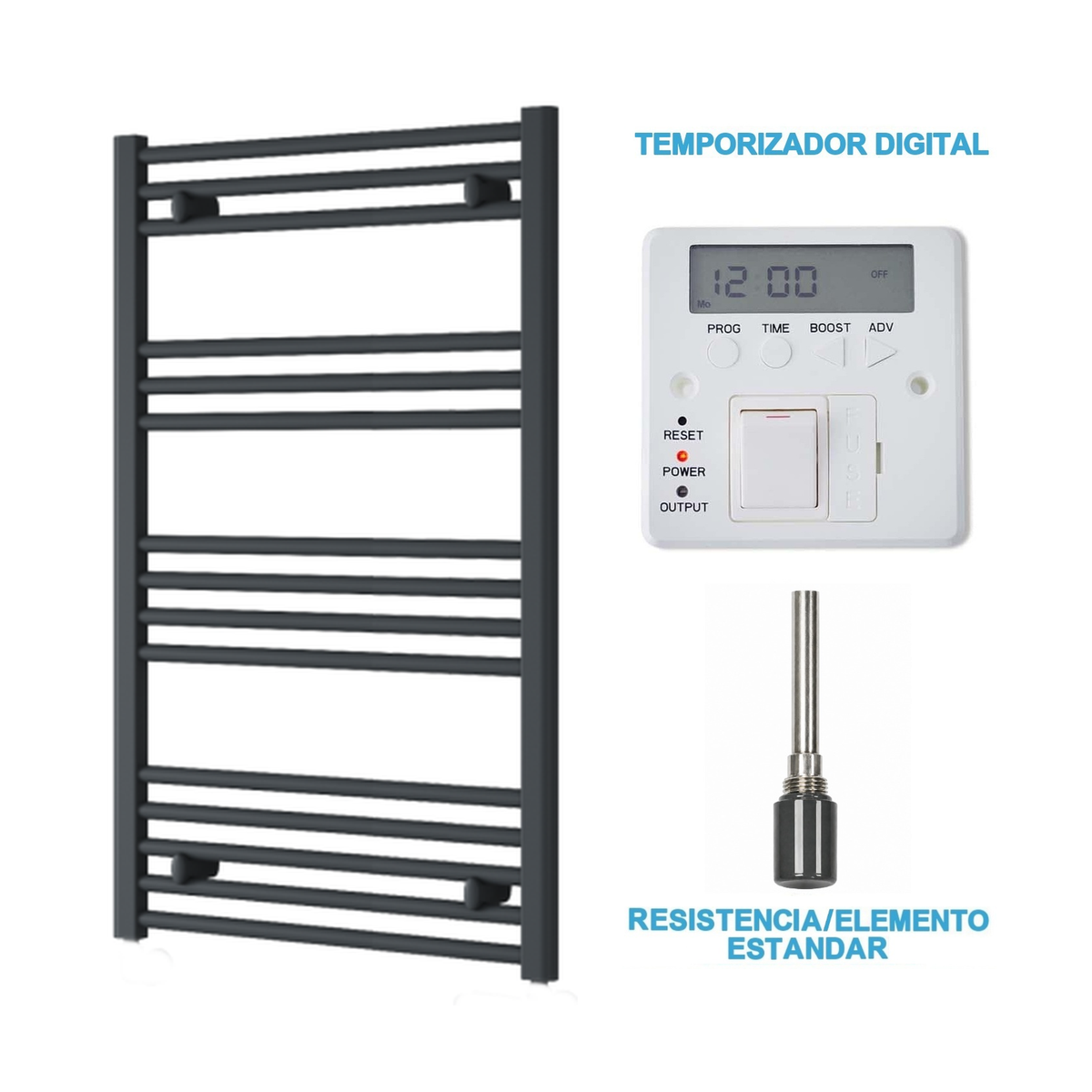 Radiador Toallero Eléctrico Antracita 600mm de Ancho · Precargado