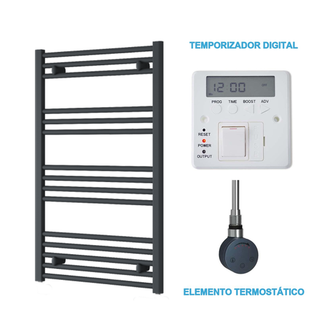 Radiador Toallero Eléctrico Antracita 600mm de Ancho · Precargado