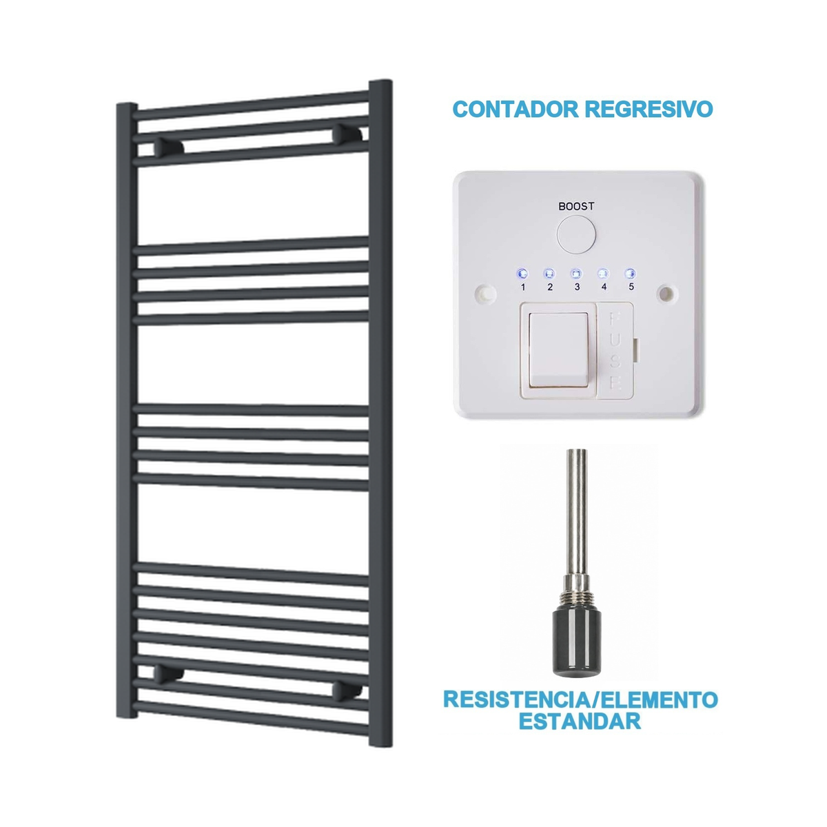 Radiador Toallero Eléctrico Antracita 600mm de Ancho · Precargado