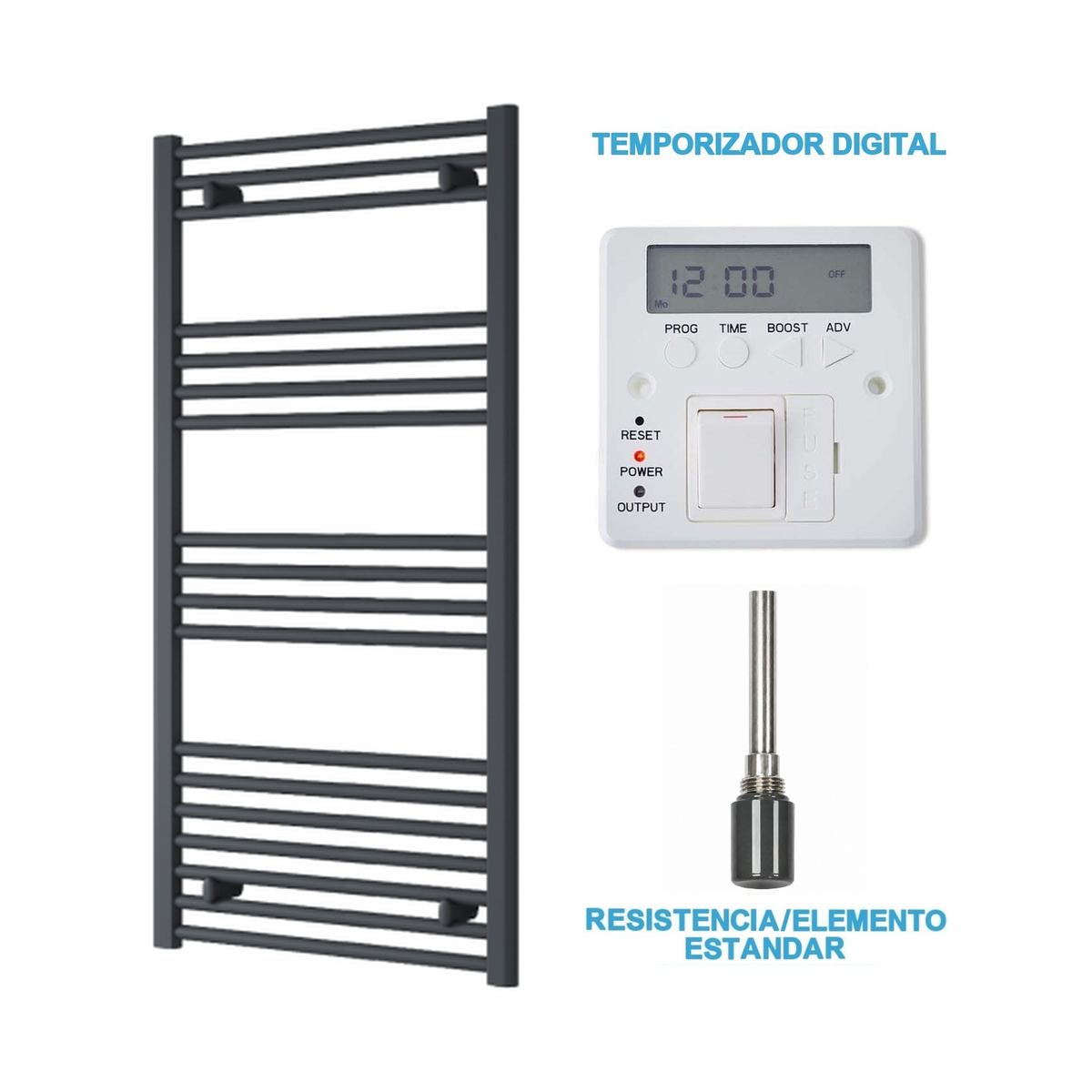 Radiador Toallero Eléctrico Antracita 600mm de Ancho · Precargado
