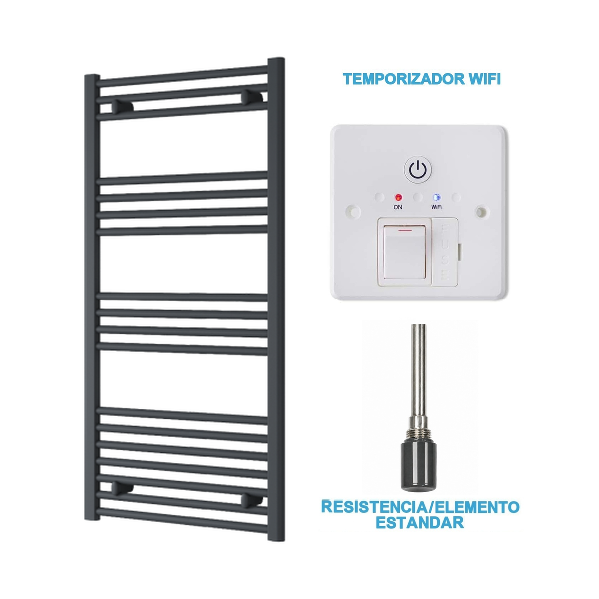Radiador Toallero Eléctrico Antracita 600mm de Ancho · Precargado