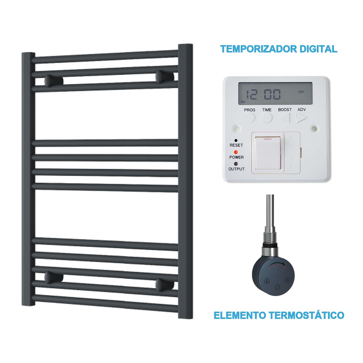 Radiador Toallero Eléctrico Antracita 600mm de Ancho · Precargado