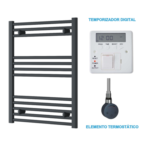 Radiador Toallero Eléctrico Antracita 600mm de Ancho · Precargado