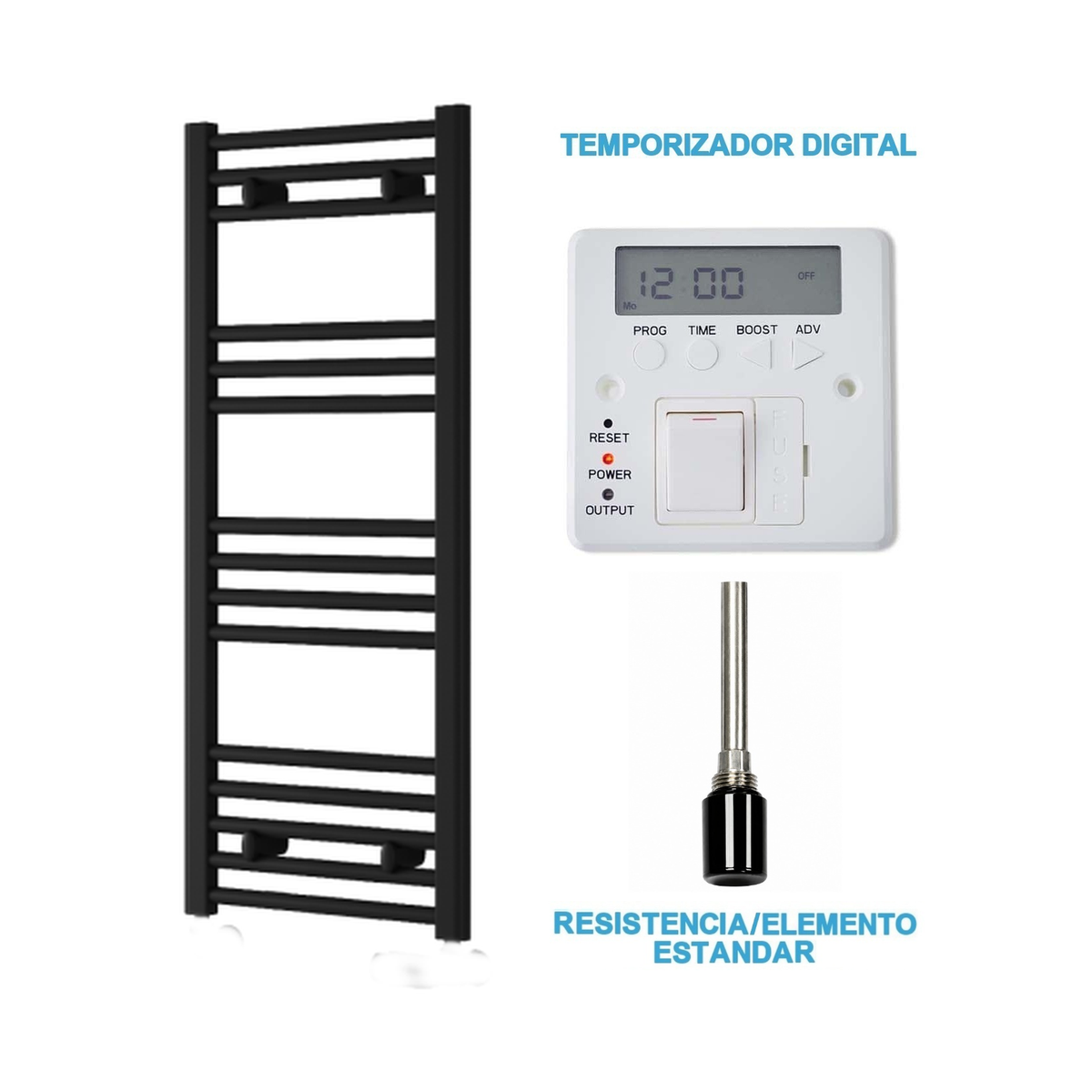 Radiador Toallero Eléctrico Negro 400mm de Ancho · Precargado