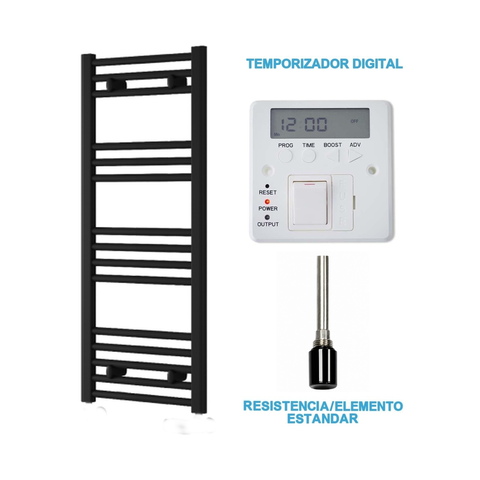 Radiador Toallero Eléctrico Negro 400mm de Ancho · Precargado