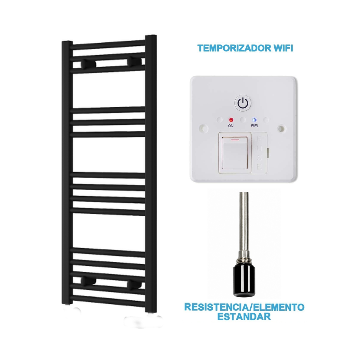 Radiador Toallero Eléctrico Negro 400mm de Ancho · Precargado
