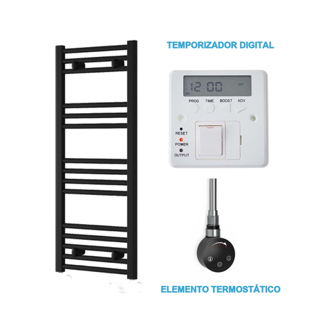Radiador Toallero Eléctrico Negro 400mm de Ancho · Precargado