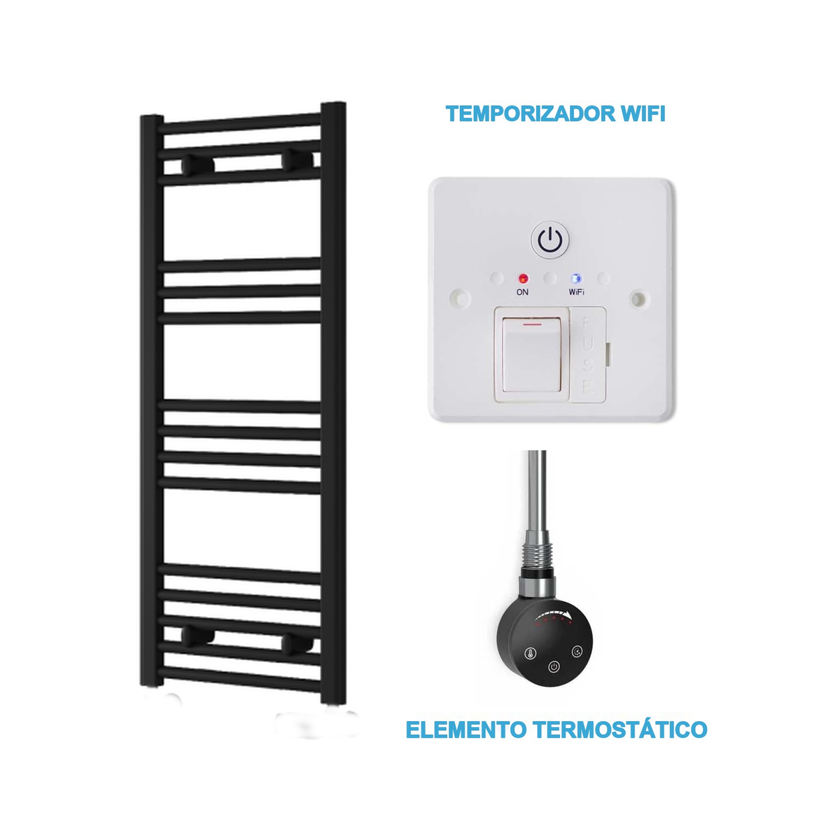 Radiador Toallero Eléctrico Negro 400mm de Ancho · Precargado