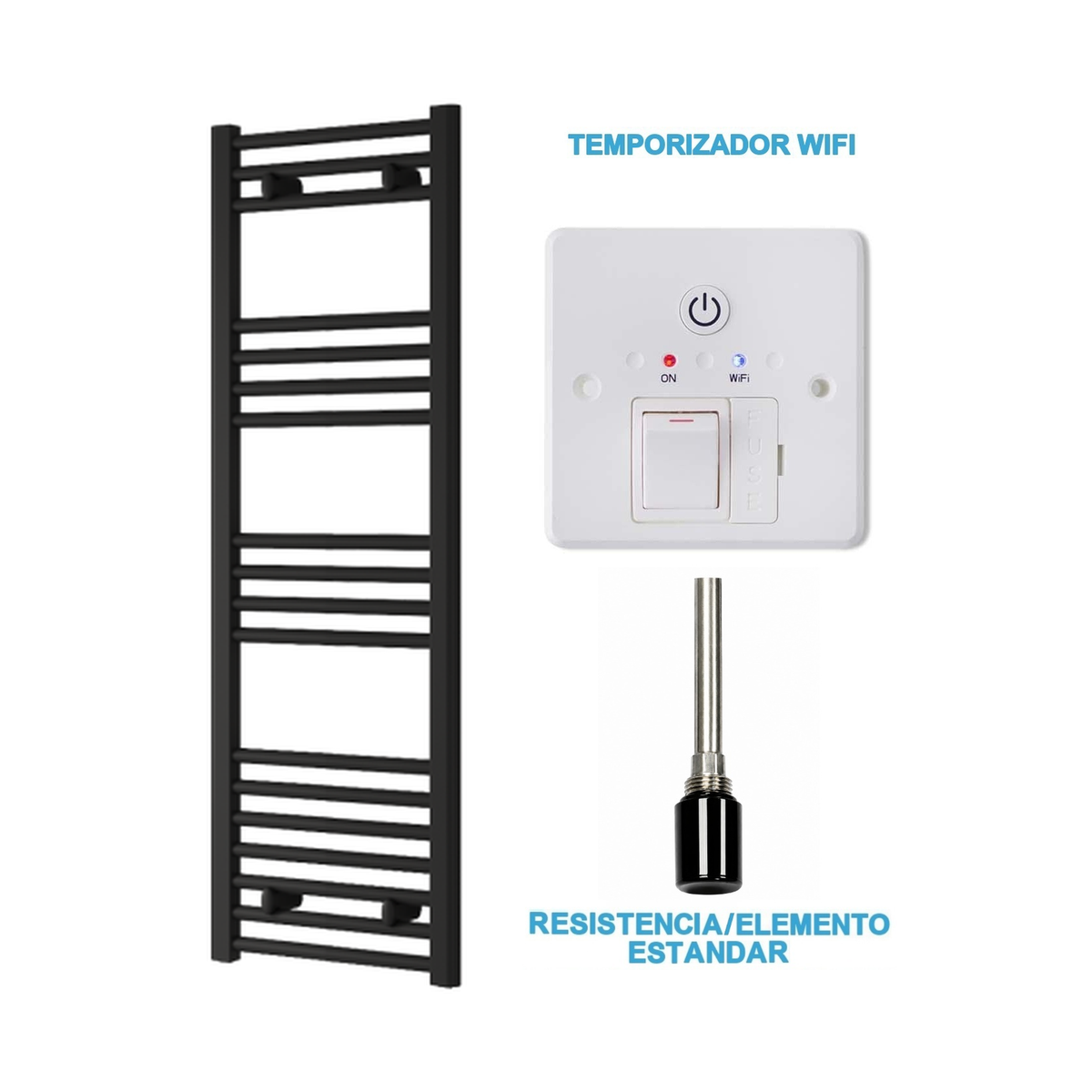 Radiador Toallero Eléctrico Negro 400mm de Ancho · Precargado