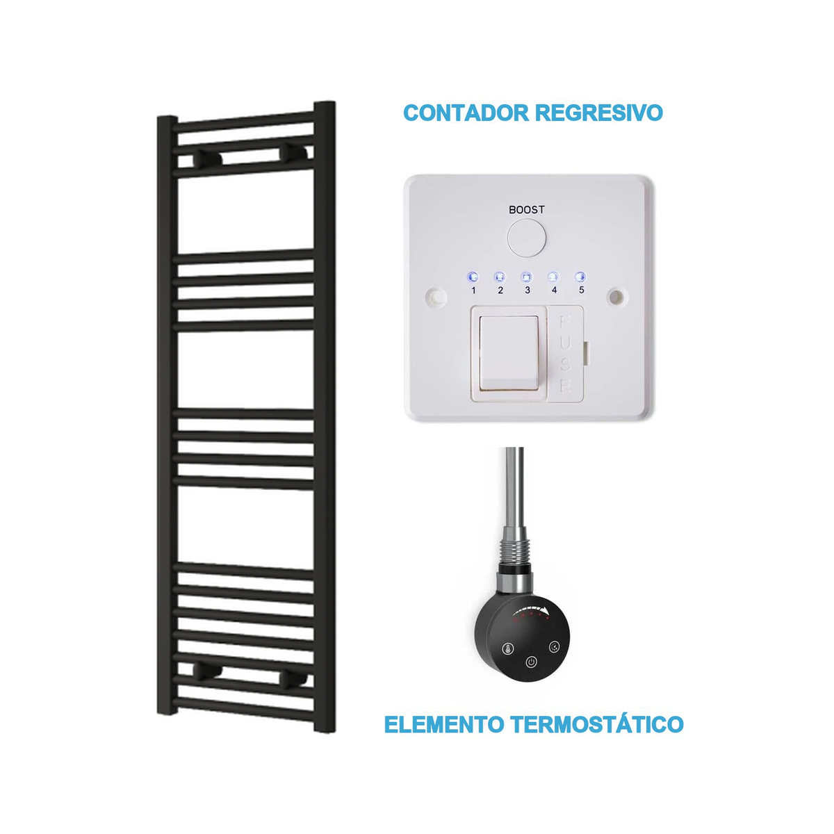 Radiador Toallero Eléctrico Negro 400mm de Ancho · Precargado