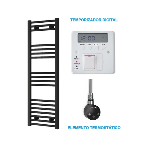 Radiador Toallero Eléctrico Negro 400mm de Ancho · Precargado