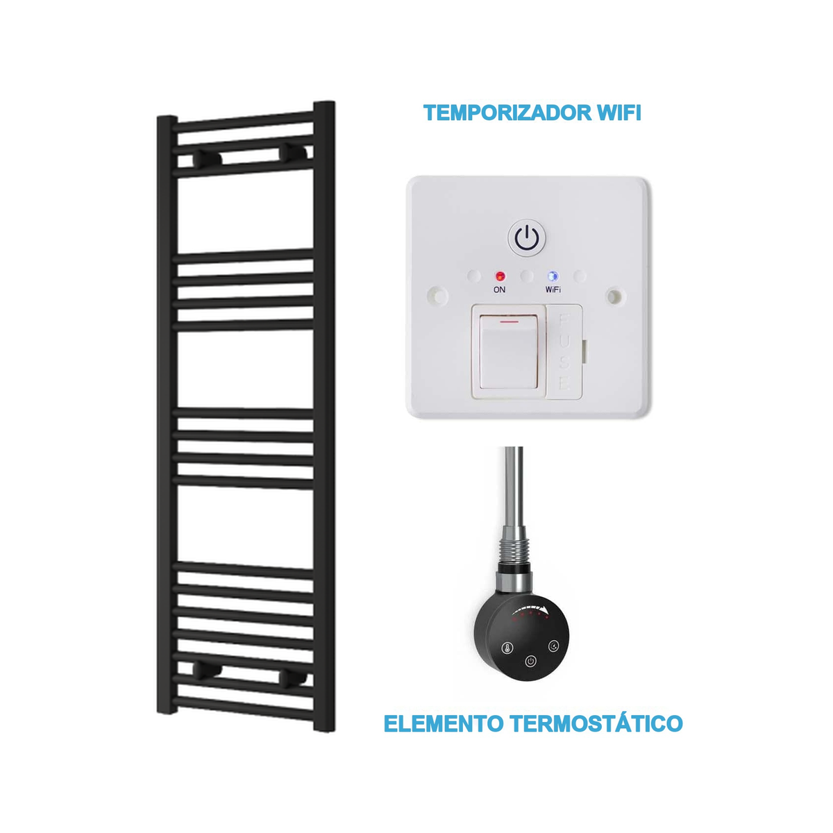 Radiador Toallero Eléctrico Negro 400mm de Ancho · Precargado