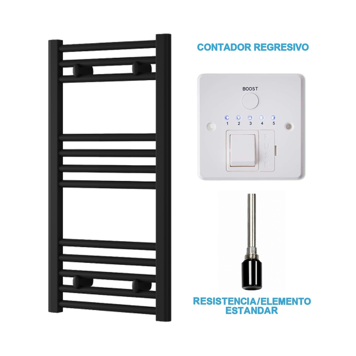 Radiador Toallero Eléctrico Negro 400mm de Ancho · Precargado