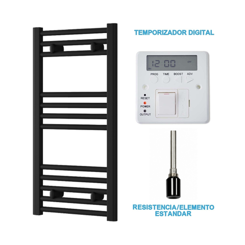 Radiador Toallero Eléctrico Negro 400mm de Ancho · Precargado