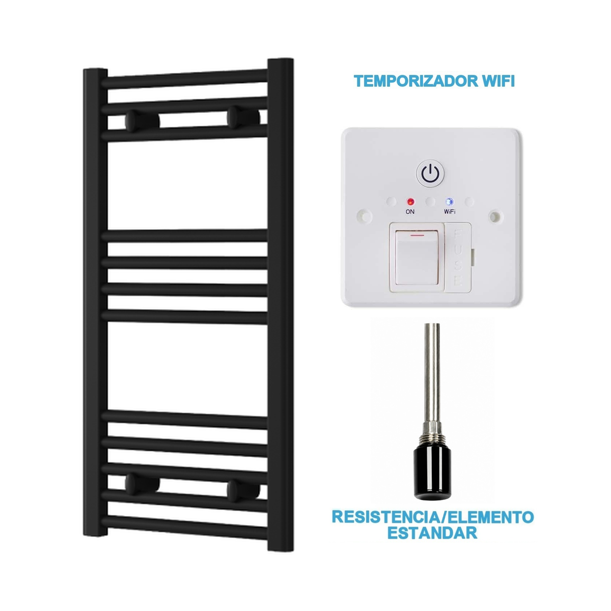 Radiador Toallero Eléctrico Negro 400mm de Ancho · Precargado