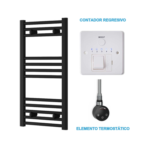 Radiador Toallero Eléctrico Negro 400mm de Ancho · Precargado
