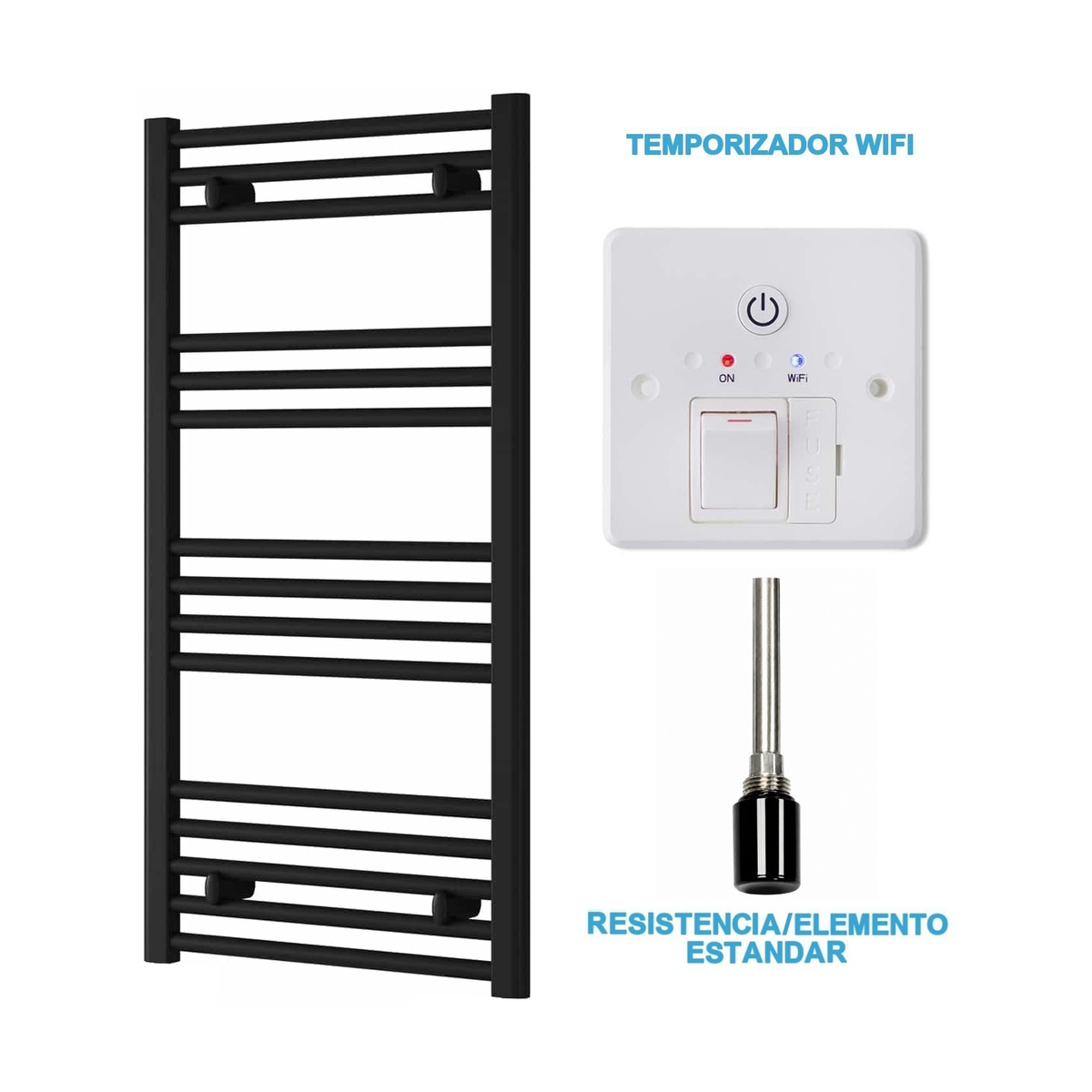 Radiador Toallero Eléctrico Negro 500mm de Ancho · Precargado