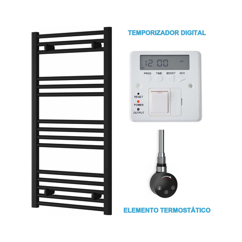 Radiador Toallero Eléctrico Negro 500mm de Ancho · Precargado