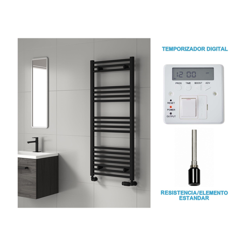 Radiador Toallero Eléctrico Negro 500mm de Ancho · Precargado