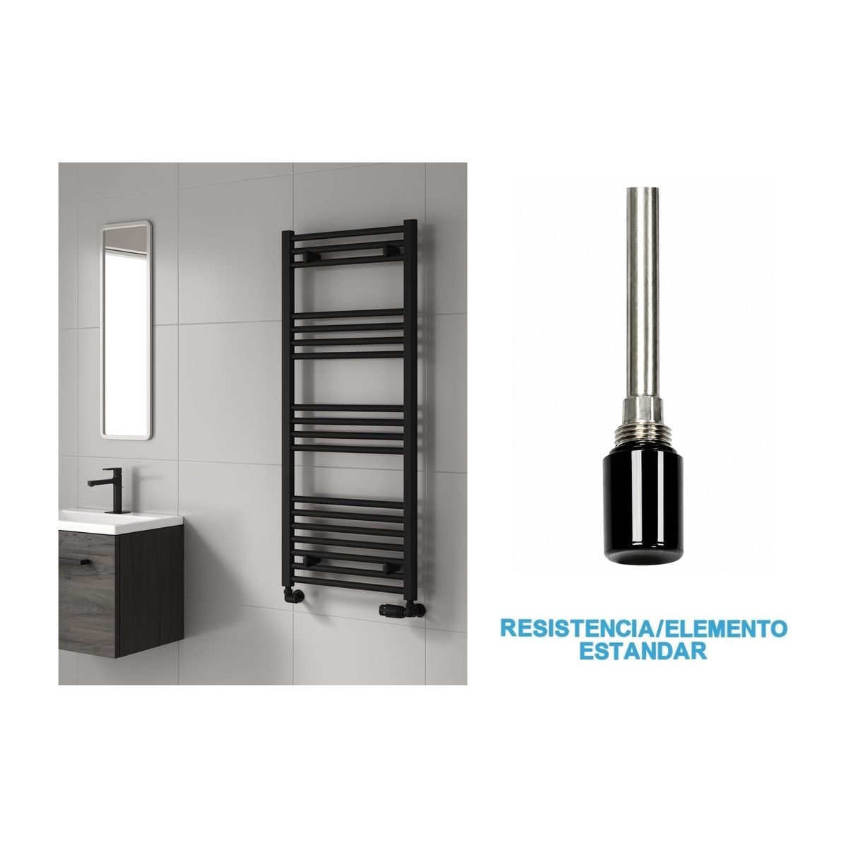 Radiador Toallero Eléctrico Negro 500mm de Ancho · Precargado