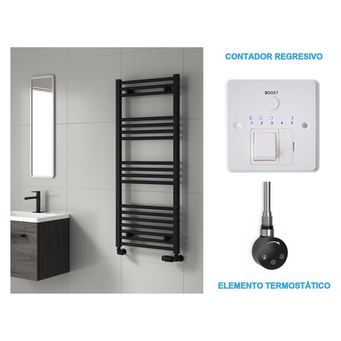 Radiador Toallero Eléctrico Negro 500mm de Ancho · Precargado