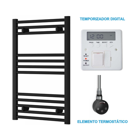 Radiador Toallero Eléctrico Negro 500mm de Ancho · Precargado