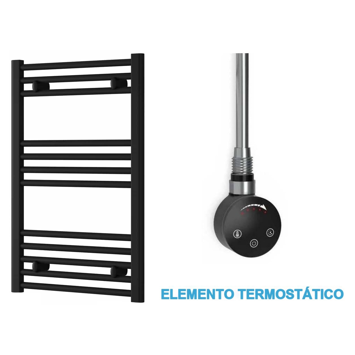 Radiador Toallero Eléctrico Negro 500mm de Ancho · Precargado