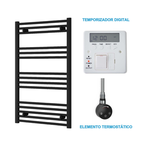 Radiador Toallero Eléctrico Negro 600mm de Ancho · Precargado