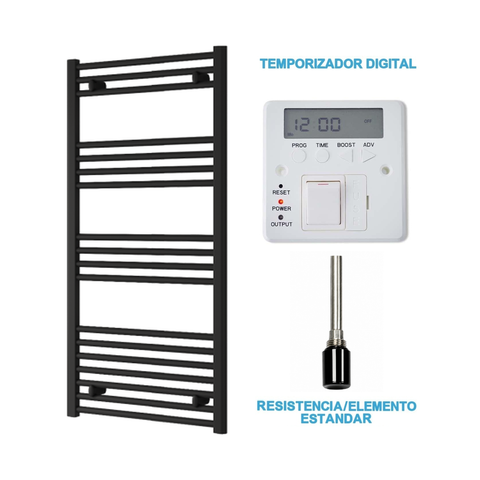 Radiador Toallero Eléctrico Negro 600mm de Ancho · Precargado