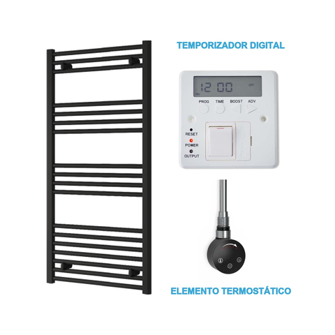 Radiador Toallero Eléctrico Negro 600mm de Ancho · Precargado