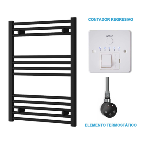 Radiador Toallero Eléctrico Negro 600mm de Ancho · Precargado