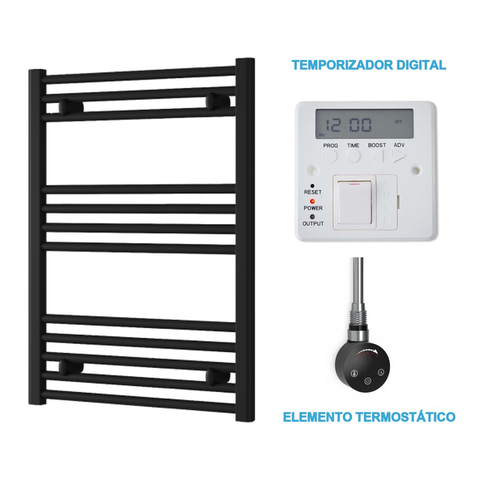 Radiador Toallero Eléctrico Negro 600mm de Ancho · Precargado