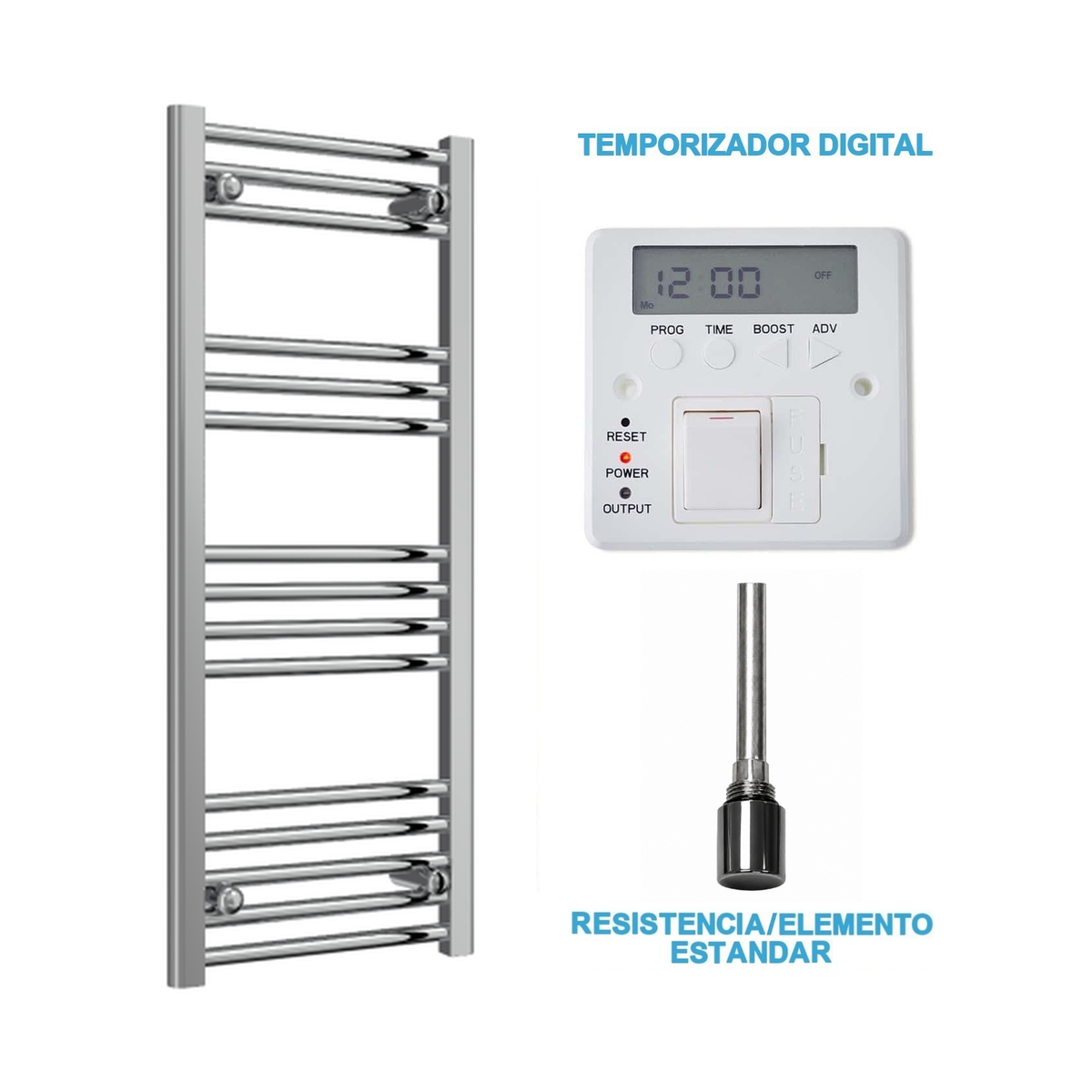 Radiador Toallero Eléctrico Cromado 400mm de Ancho · Precargado