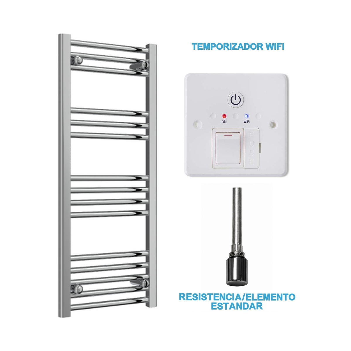 Radiador Toallero Eléctrico Cromado 400mm de Ancho · Precargado