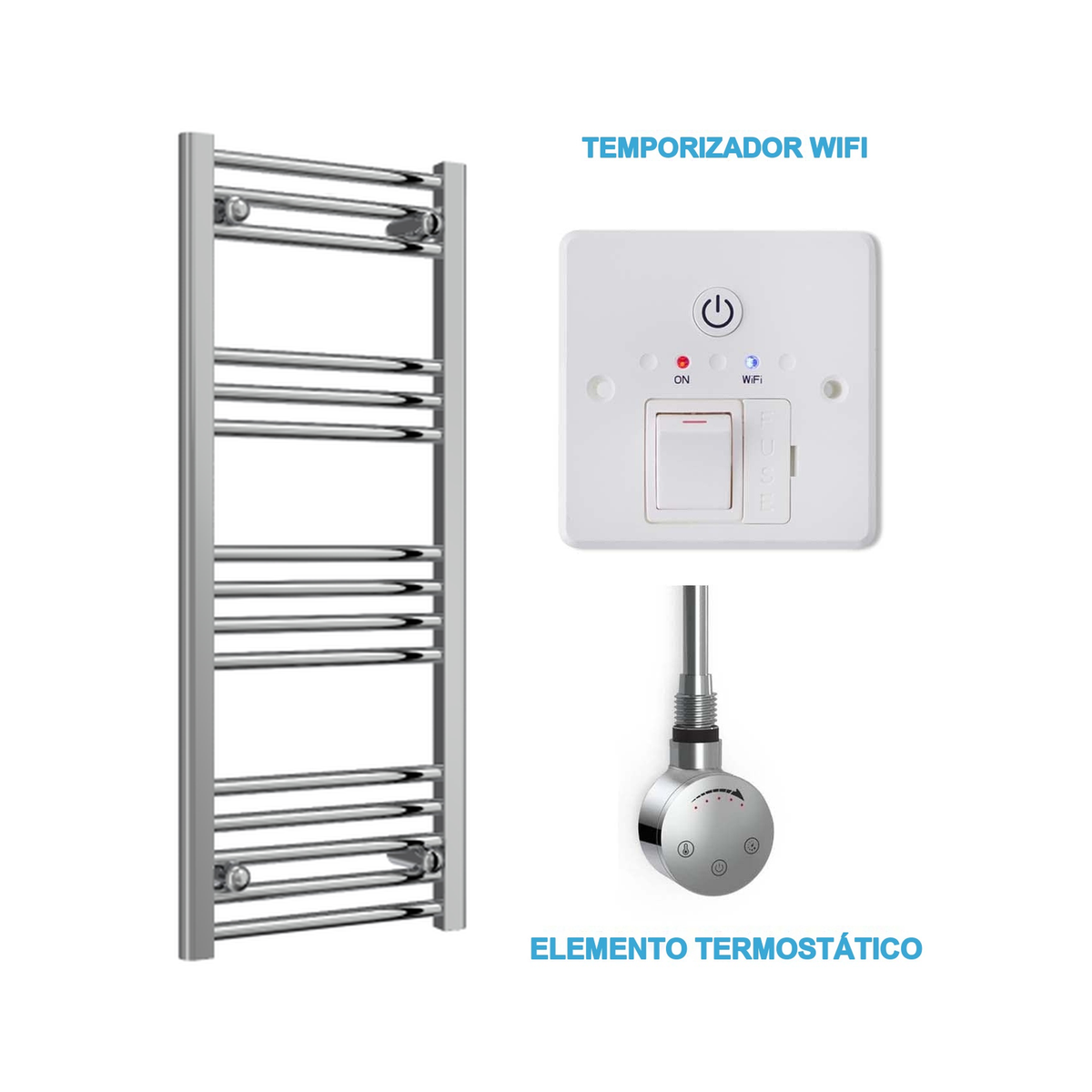 Radiador Toallero Eléctrico Cromado 400mm de Ancho · Precargado