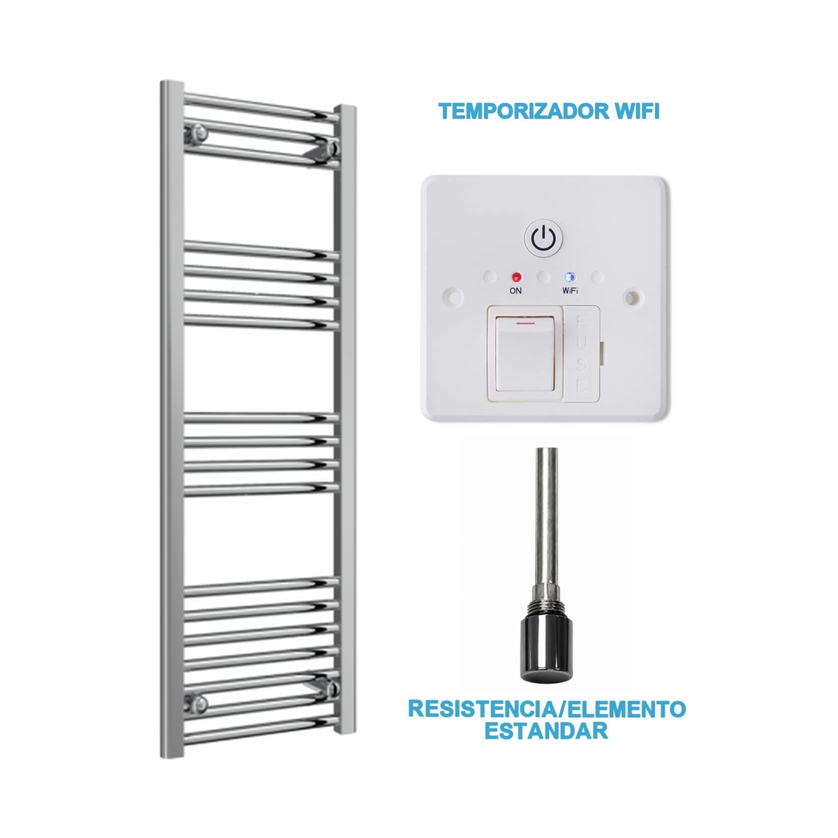 Radiador Toallero Eléctrico Cromado 400mm de Ancho · Precargado
