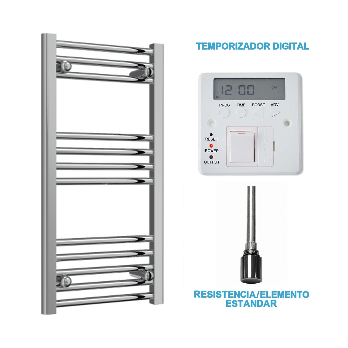 Radiador Toallero Eléctrico Cromado 400mm de Ancho · Precargado
