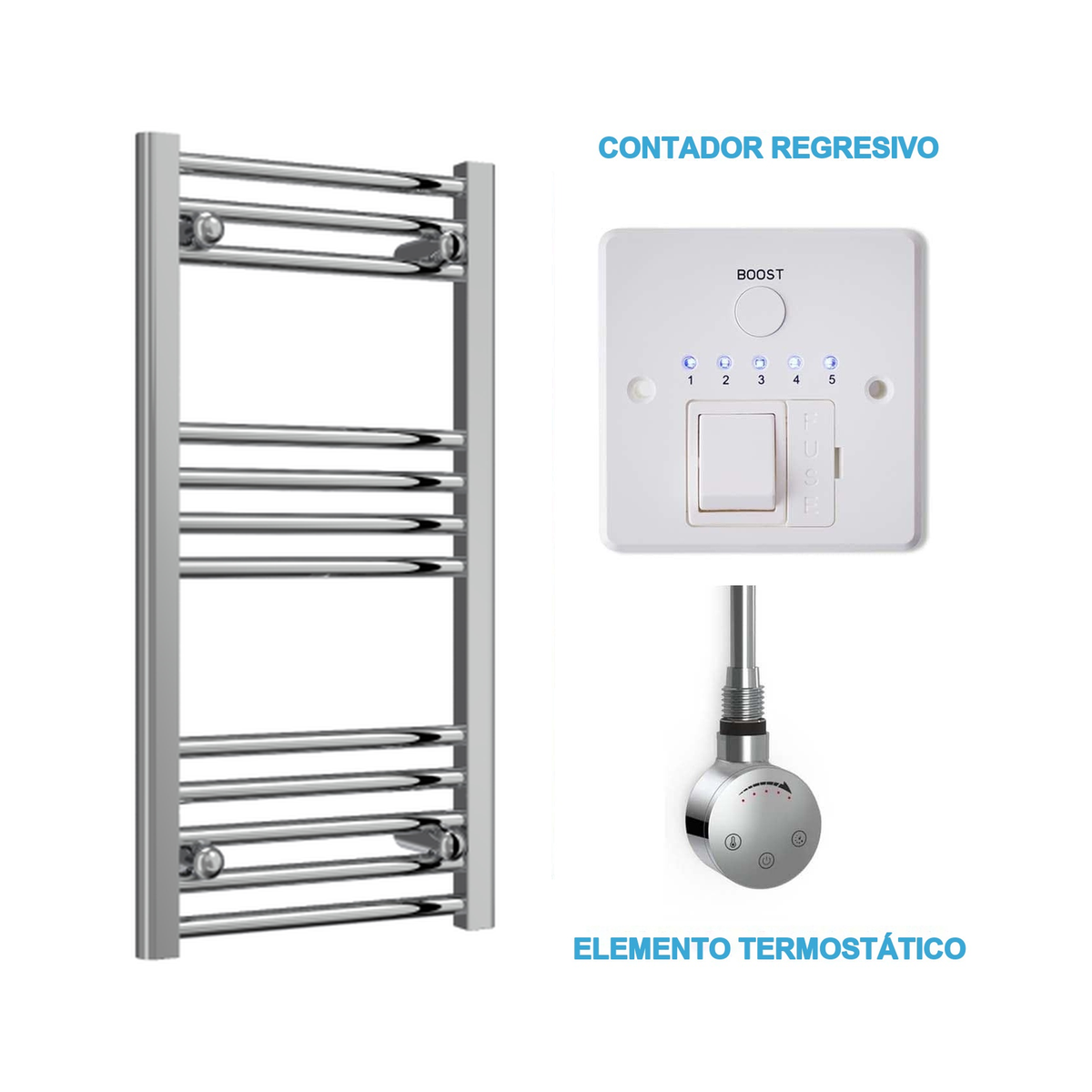 Radiador Toallero Eléctrico Cromado 400mm de Ancho · Precargado